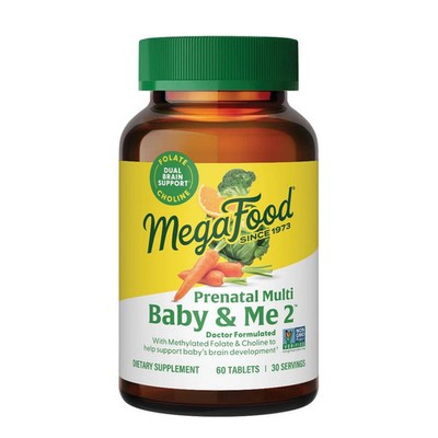 MegaFood Baby & Me 2 Prenatal Multi Choline Methylated Folate 60 Tab Exp: 2/2026