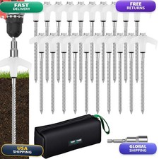 CHANGX3KB 12 Pack 8" Heavy Duty Metal Screw in Tent Stakes Drill-In Ground