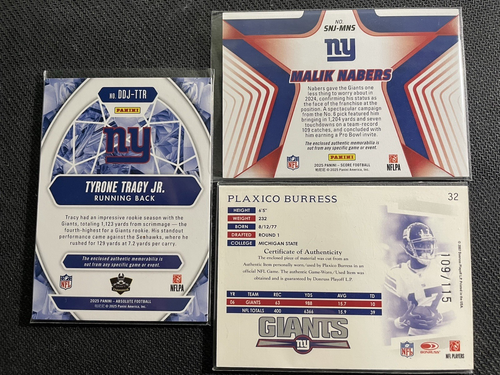 Donruss & Panini Fußball 3 Karten Lot. Reliquienkarten / New York Giants - Bild 2 von 2