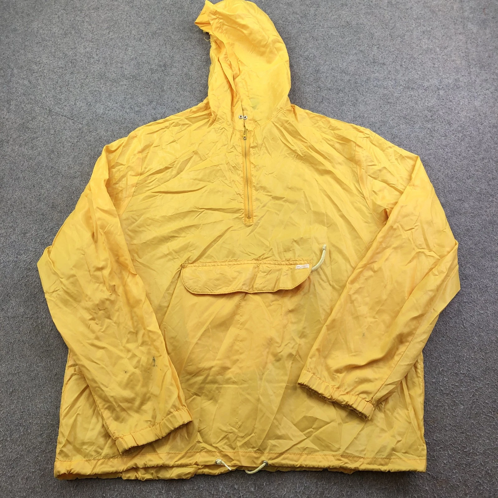 Vintage Wrangler Jacket Mens XL Yellow Hooded Anorak 1/4 Zip Play Offs 1970s USA