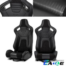 2x Suede Snake Patternbottomblack Carbon Fiber Leather Reclinable Racing Seats 2x Suede Snake Patternbottomblack Carbon Fiber Leather Reclinable Racing Seats