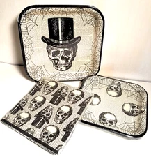 Extra 10% OFF Unique Rare Halloween Skull Party Plates & Napkins Set Made In USA