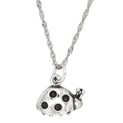Sterling Silver Small One Sided Ladybug Lady Bug Charm Necklace