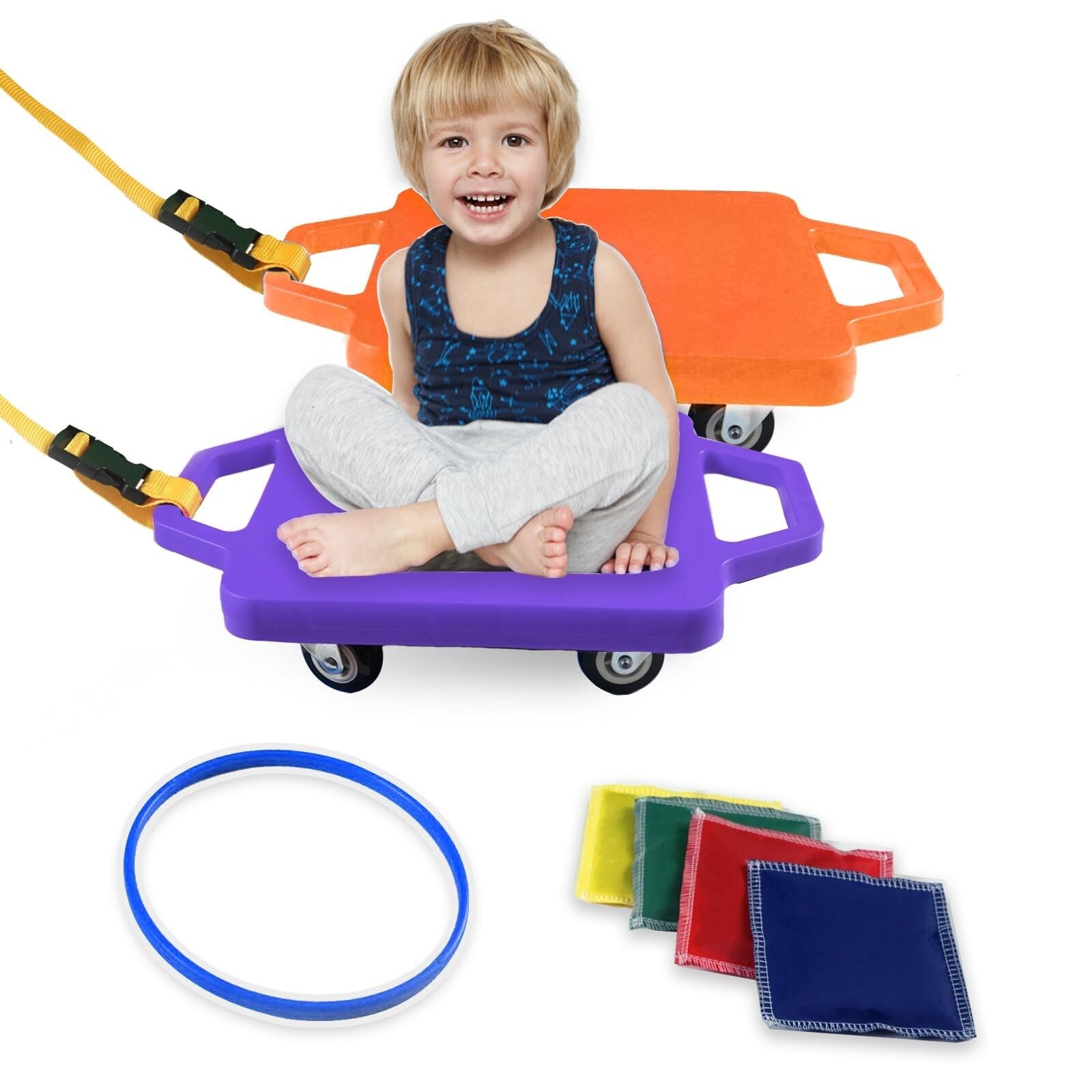 2 Plastic Scooter Boards with Handles for Kids Sitting and Sports