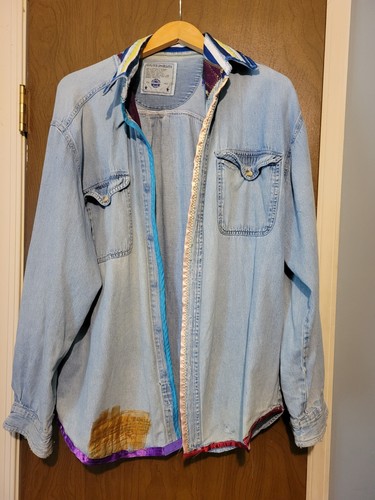 Vintage Patchwork Men's Denim Shirt, OOK Denim Shirt, Chambray Button Down