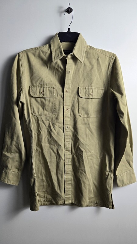 CESARANI Shirt Men's S Beige Cotton Chest Pockets Long Sleeve Collar Button Down