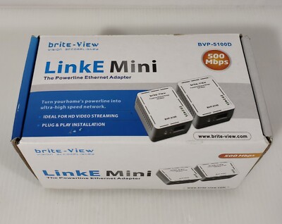 Brite-View LinkE Mini Powerline Ethernet Adapter 500 Mbps, BVP-5100D, NEW