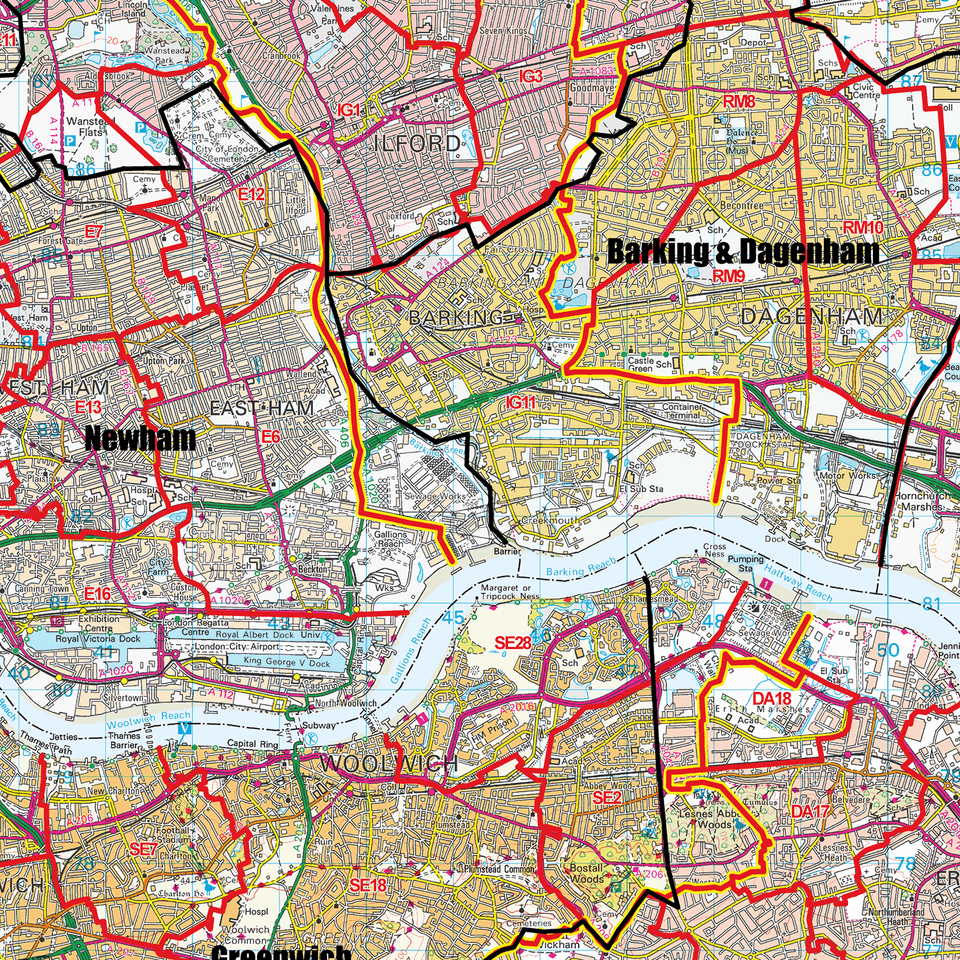 Greater London Authority Boroughs with Postcode Districts, (Within M25 ...