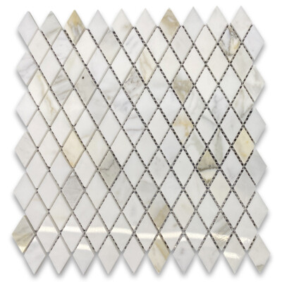 G86XP Calacatta Gold Calcutta Marble Rhomboid Diamond Mosaic Tile Polished