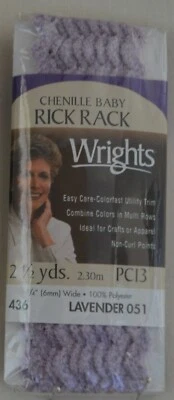Wrights- Rick Rack 1/4"w 2 1/2yds Chenille Baby - 6 Bright Colors! - Image 1 of 2