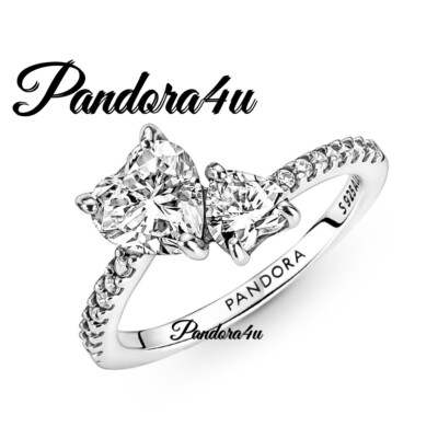PANDORA Double Heart Sparkling Ring NeW Tags Velvet Lined Gift Box