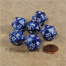NEW Set of 6 Pearlized Blue D20 Dice RPG D&D Gaming Twenty Sided Die Koplow   