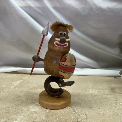 Vintage Wooden Tribal Bobble Doll Decor Warrior Dancing Figurine JAPAN