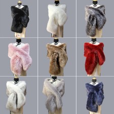 Women Faux Fur Shawl Thicken Wrap Wedding Winter Long Stole Shrug Bridal Scarf