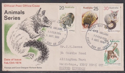 Australia 1974 Animals First Day Cover - GPO Adelaide to Maidstone UK
