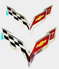 Pair Fits 2014-2019 Corvette C7 Emblem Cross Flags Badge 3D Logo (Chrome)
