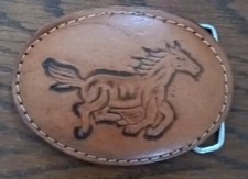 Vintage Leather Belt Buckle With Horse Made In Mexico