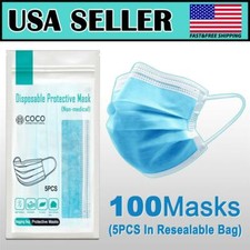 100 PCS Protective Disposable Face Masks 3-Ply Nose Mouth Cover