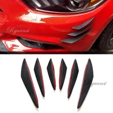 6Pcs Carbon Fiber Car Front Bumper Lip Splitter Fins Body Spoiler Canards Refit