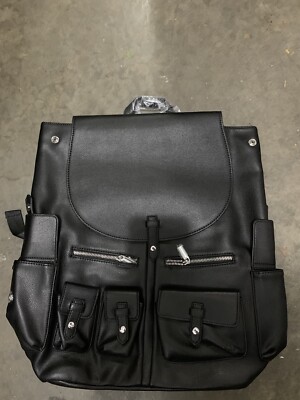 Laval Black Backpack Small Big 5 POCKETS FAUX GRAIN LEATHER