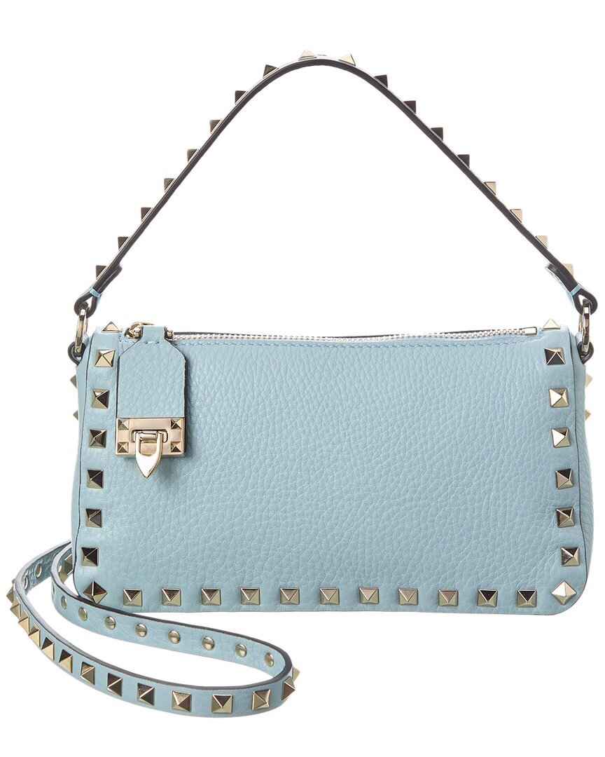 Valentino Rockstud Маленькое зернистое кожаное женское кроссбоди синего цвета