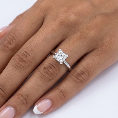 Solitaire Engagement Ring Platinum 1.09 Carat Princess Lab-Grown Diamond H VS1