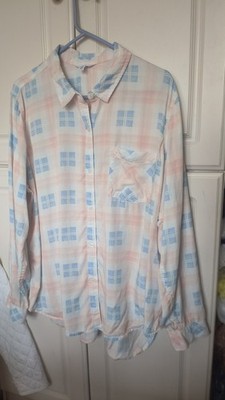 Time & Tru Womens Blouse Size XXXL Pink Blue Long Sleeve Shirt (T5