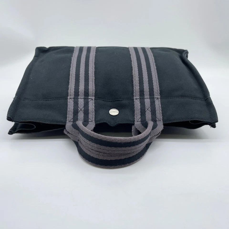 Auth HERMES Foul Tou PM Canvas Black Gray Tote Bag W/Paperbag i100848 - Image 4 of 4