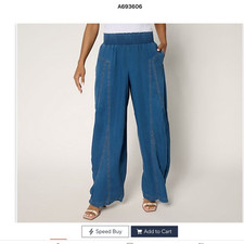 Peace Love World Women Blue Bohemian Wide-Leg Pants Smocked Waist Curved Stitch  