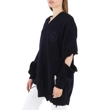 Balenciaga Navy Cut-Out Crewneck Knitted Jumper - Image 3 of 4