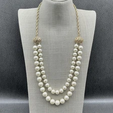 Charter Club Layered Double Strand Faux Pearl Gold Tone Statement Necklace Women