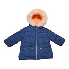 Toddler Girl 12M OSHKOSH Outer Puffer Jacket Iridescent Blue Pink Faux Fur Hood