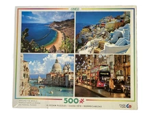 Around the World 500 Piece 4 Puzzles In 1 Box Canary Islands Italy Greece CEACO