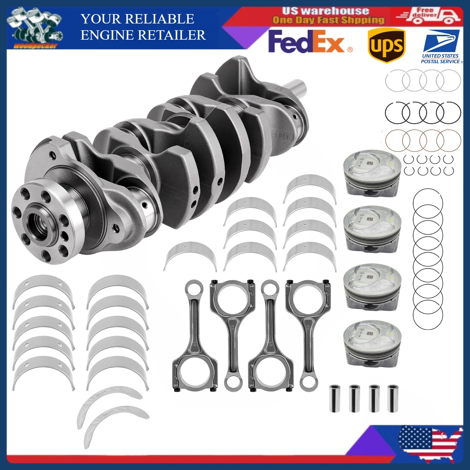 G4KJ Engine Rebuild Kit Crankshaft & Con rods & Bearing Set For Hyundai Kia 2.4L