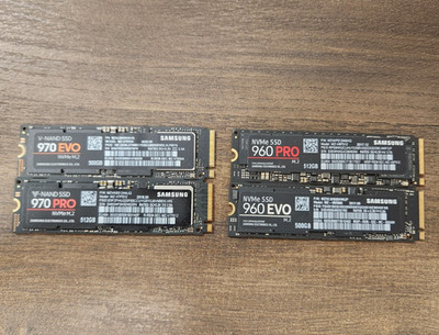 Lot of 4 Samsung 500GB NVME SSD 2x 970 PRO & 2x 960 EVO Good Health #0015