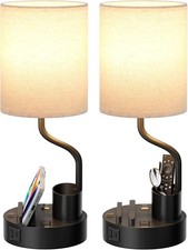 Bedside Table Lamps Bedroom Set of 2 Nightstand Light W/ AC Outlet  USB A  C