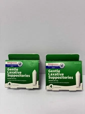 WALGREENS GENTLE LAXATIVE SUPPOSITORIES 4 CT EACH BOX **LOT OF 2