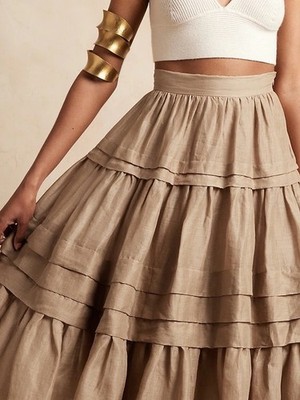 Banana Republic Solstice Ramie Midi Skirt in Beige Size 8