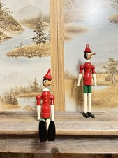 Vintage Wooden Pinocchio Toy Figures Set of 2 Hand-Painted Mint Condition