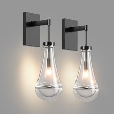 2 Pack Indoor Wall Light Modern Clear Glass Raindrop LED Sconce Black Fixture UL