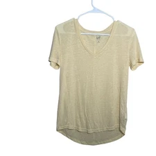 Gap T-Shirt Women's XS Yellow V-Neck Linen Tee Short Sleeve Casual Basic Top