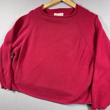 Vintage Roll Neck Sweater Women's XL Red Cotton Knit Boxy Cropped 90's Y2K