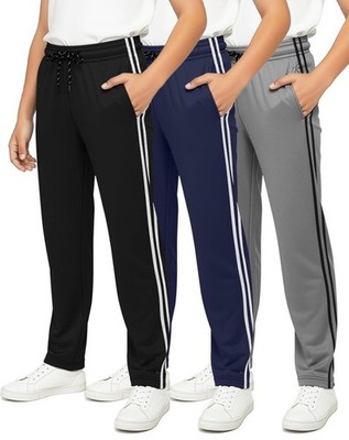 Real Essentials 3 Pack: Boys' Mesh Open Bottom Active Sweatpants Set 5 LARGE