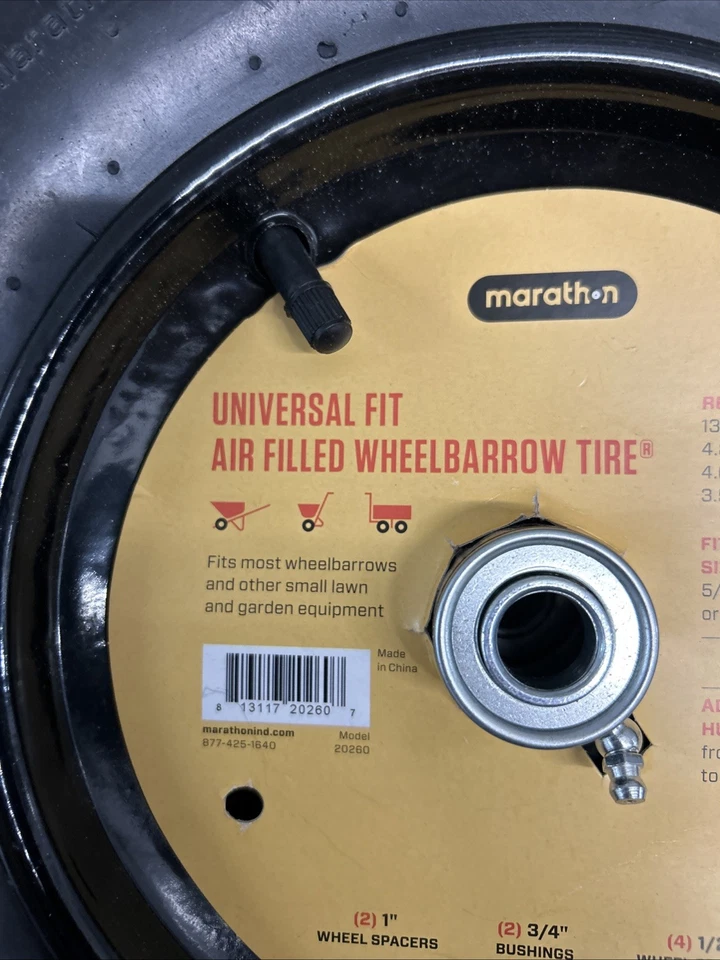 Универсальная заполненная воздухом шина для тачки Marathon колесо 13-16 дюймов ось 5/8 дюйма 3/4 дюйма - Изображение 2 из 4
