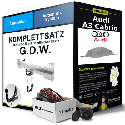 Für AUDI A3 Cabrio Typ 8V Anhängerkupplung abnehmbar +eSatz 13pol 2016-2020 NEU