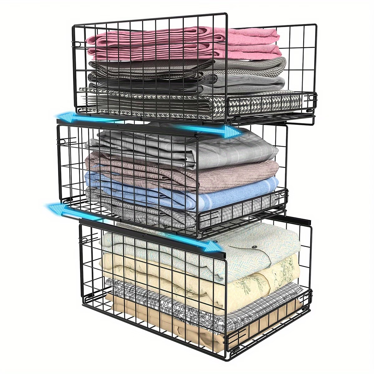 3-Tier Closet Organizer Stackable Storage Bins for Pants Sweaters Metal Drawers-image