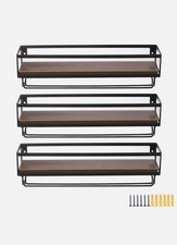 3 Set Wall Mounted Wine Rack, Bottle Glass Holder Wood Rustic Floating Racks