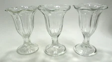 Vtg 6" Glass Ice Cream Sundae Dish Classic Fluted And Footed Set of 3 MCM Retro