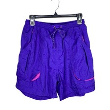 Vintage 90s Puma Nylon Athletic Gym Shorts Mens Size L Purple Elastic Waist