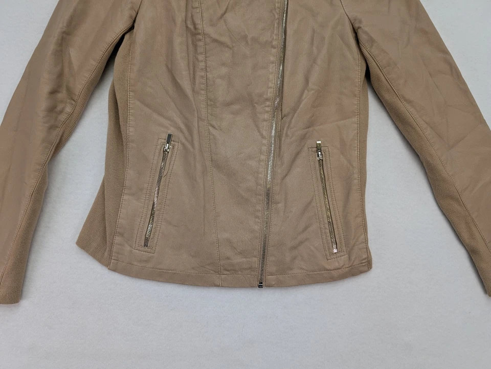 Worthington Women's Faux Leather Jacket Size M Beige Moto Motorcycle - Image 3 of 4